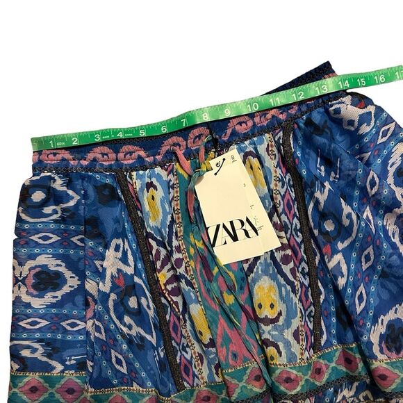 ZARA NWT Boho Mixed Prints Asymmetrical Hem Mini Skirt XS - Picture 12 of 16
